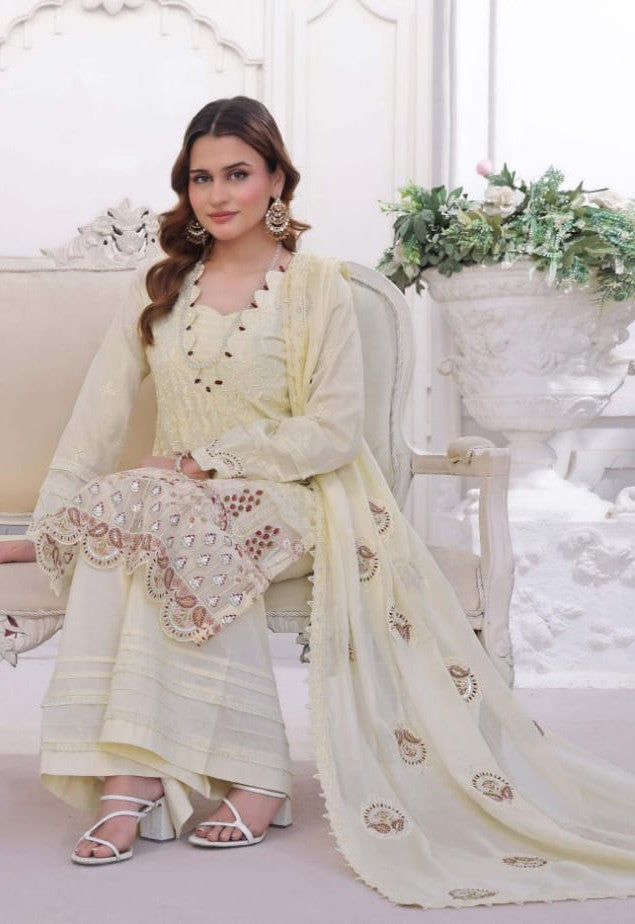 Exquisite Chikankari Lawn - Cream