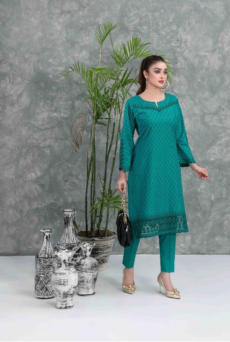 Turquoise Schiffli Lawn