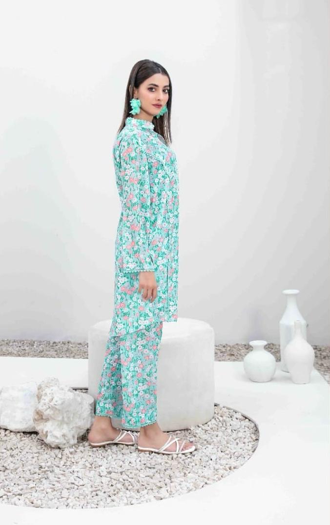 Green Digital Printed Swiss Suit