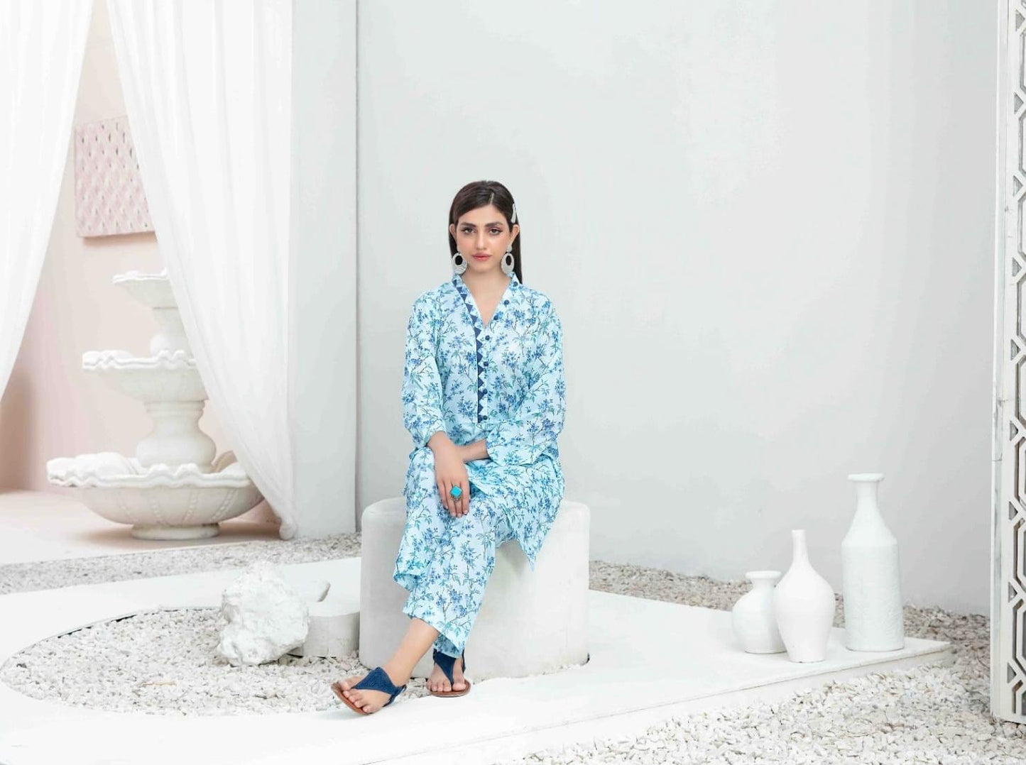Blue Digital Printed Swiss Suit