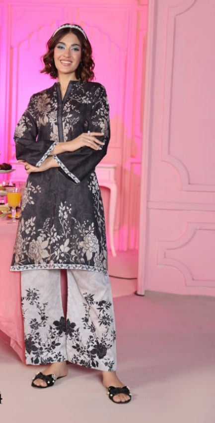 Digital Lawn 2-Piece - Black/White Floral Patterned