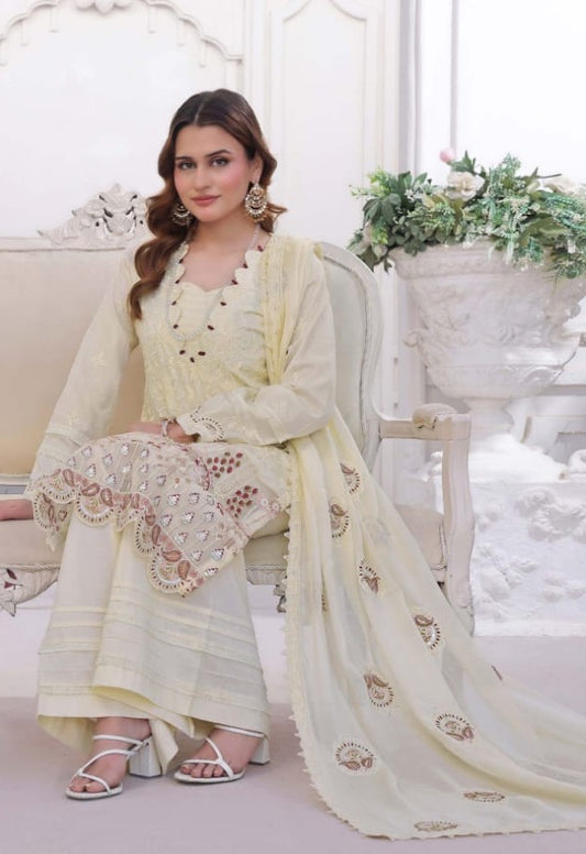 Exquisite Chikankari Lawn - Cream