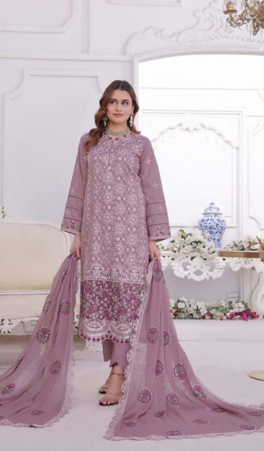 Exquisite Chikankari Lawn - Magenta Red