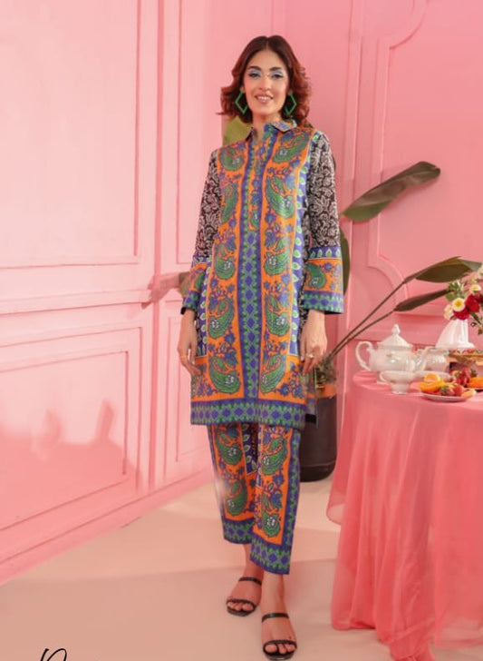 Digital Lawn 2-Piece - Orange Patterned