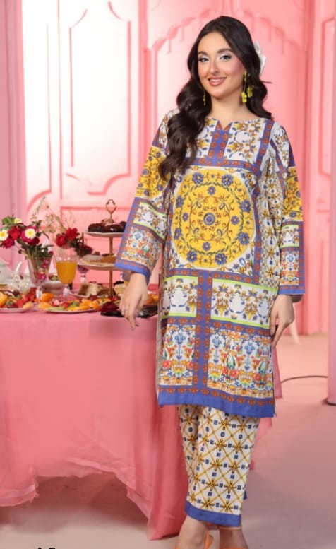 Digital Lawn 2-Piece - Cream Patterned