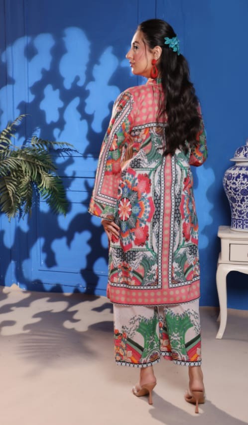 Digital Lawn 2-Piece - Salmon Floral Patterned