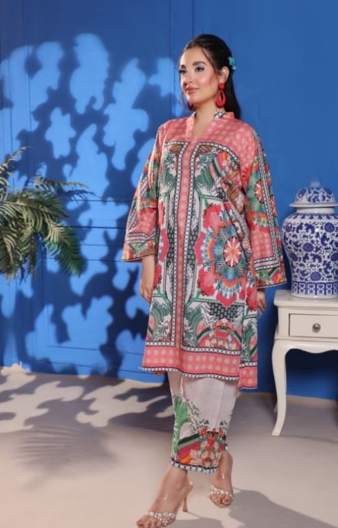 Digital Lawn 2-Piece - Salmon Floral Patterned