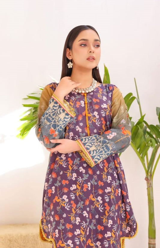 Multi Purple Shaded Printed Kurti