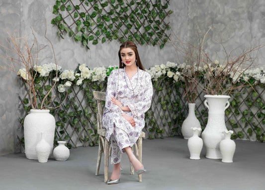 White Digital Printed Lawn Suit