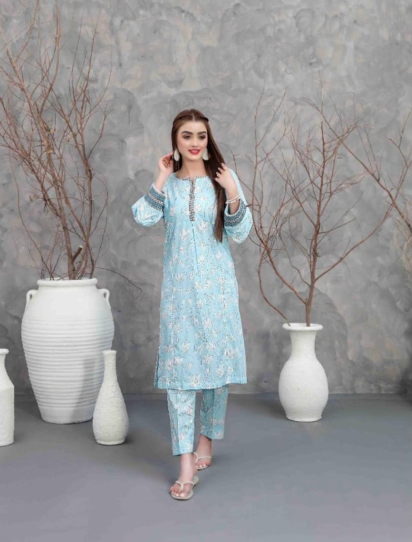 Sky Blue Digital Printed Lawn Suit