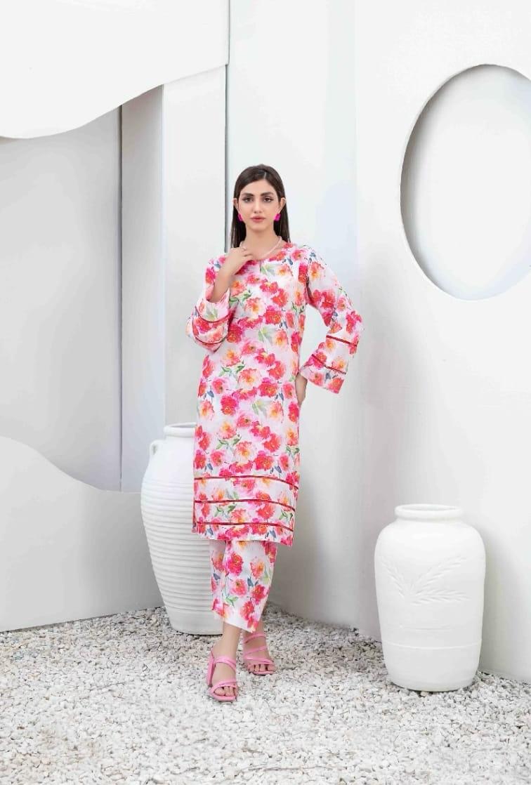 Floral Red Digital Printed Swiss Suit