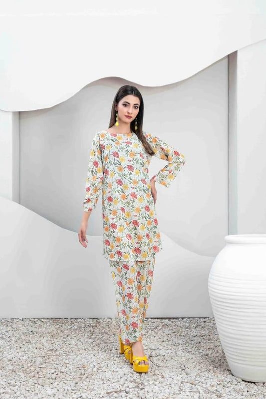 Floral Cream Digital Printed Swiss Suit