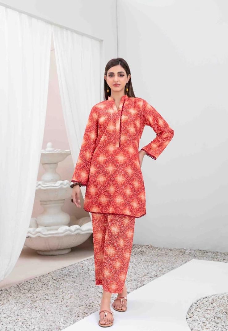 Orange Digital Printed Swiss Suit