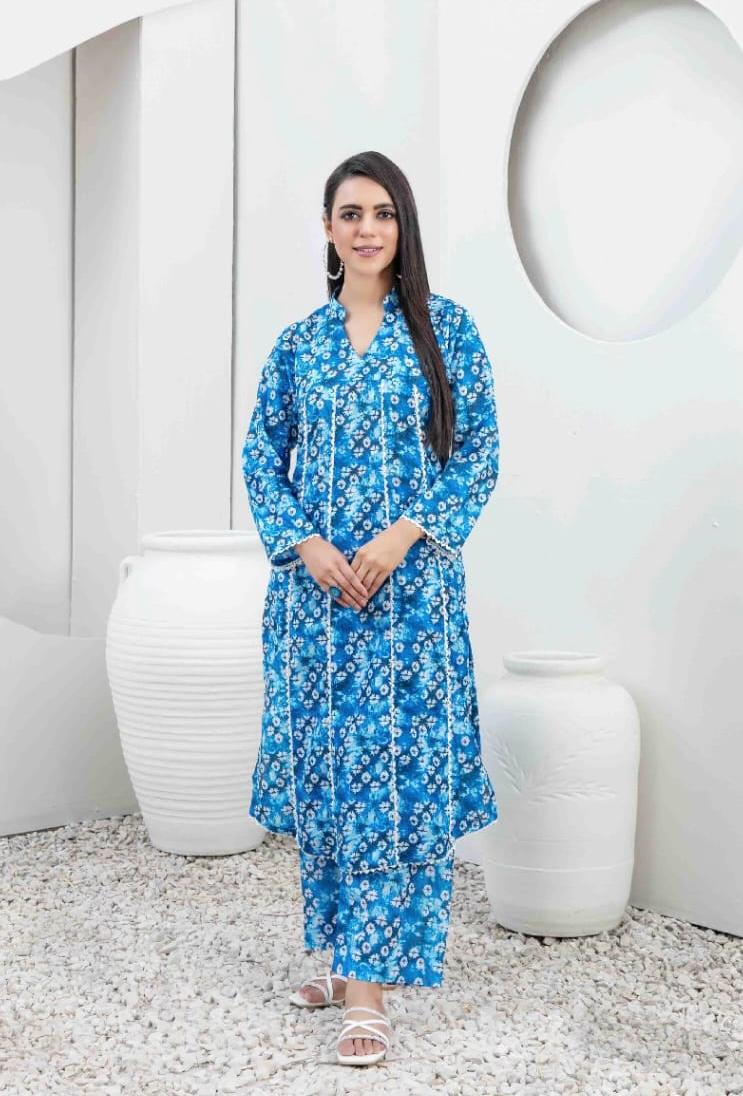 Blue Digital Printed Swiss Suit