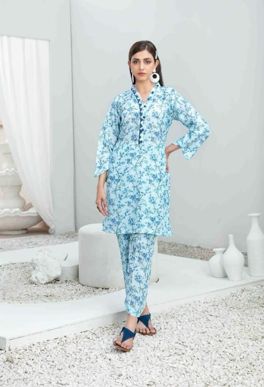 Blue Digital Printed Swiss Suit